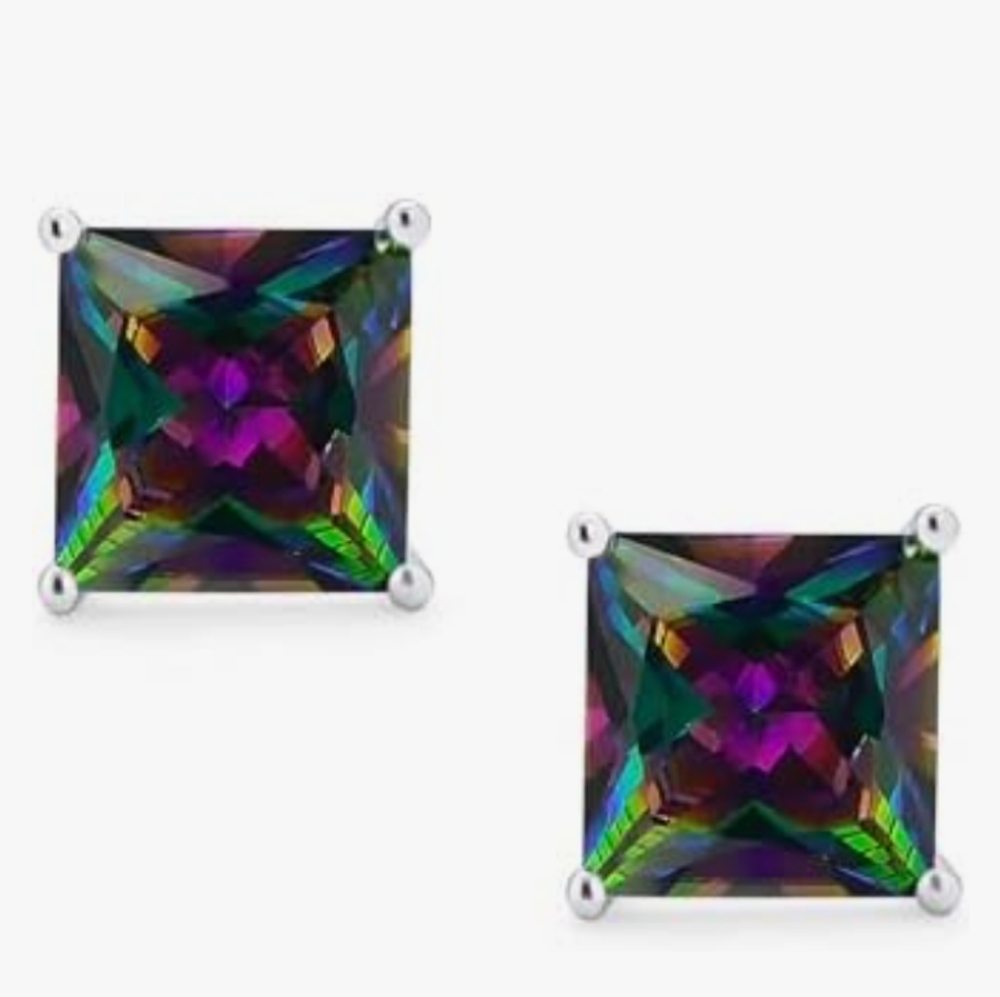 Voluka Modern Mystic Rainbow Stud Earrings Princess Cut Gift Party Bling 5mm - Picture 10 of 11